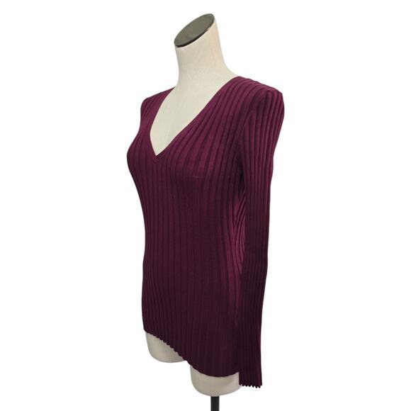 NWT Sundance Ribbed Knit V Neck Top Size Medium Maroon Red Purple Timeless - Picture 8 of 9